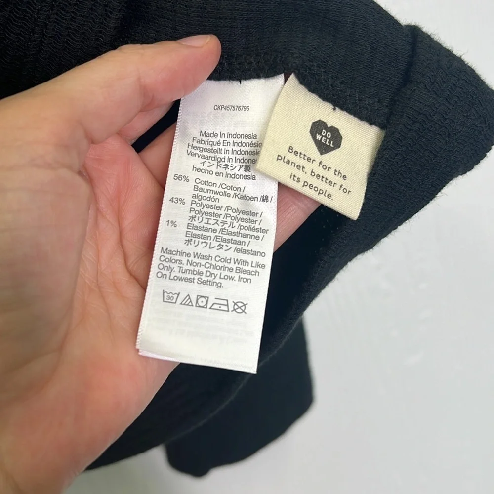 Madewell - Textured Button Puff Long Sleeve Black Crewneck Blouse Size Medium